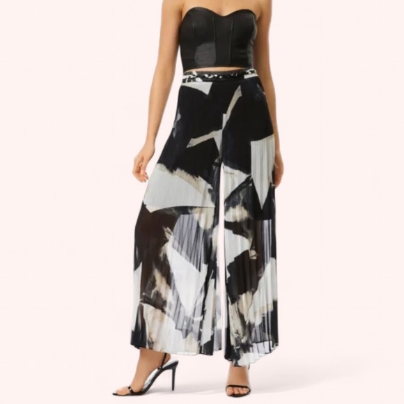 Adrienne Landau Abstract Pleated Wide Leg Pants NWOT High Waist Statement Size 6 - Picture 1 of 7